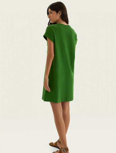 VESTIDO BÁSICO FEMENINO MANGA CORTA CON BOLSILLO VERDE