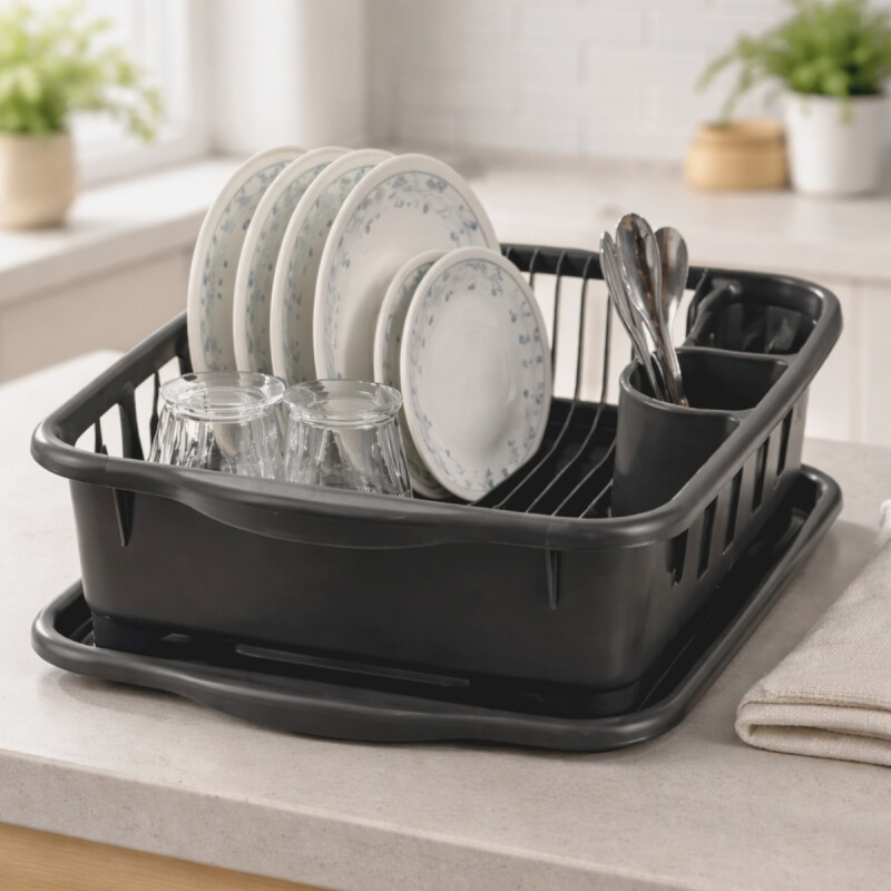 Escurridor de platos con bandeja NEGRO