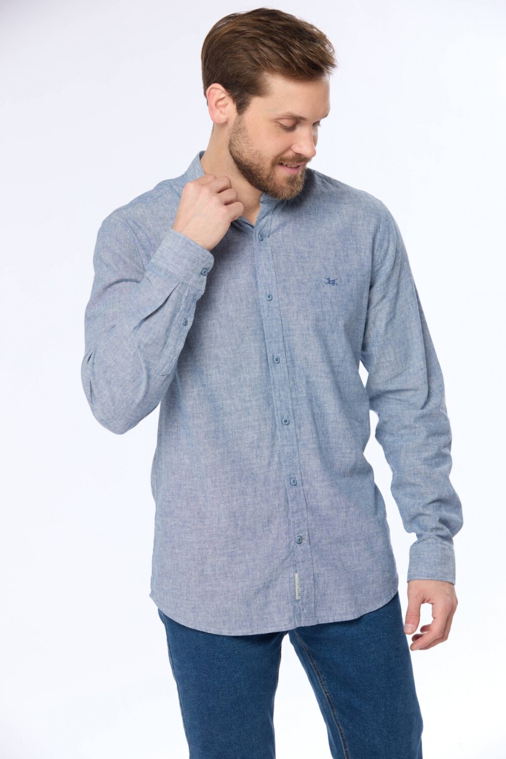 CAMISA DE LINO CUELLO MAO Azul