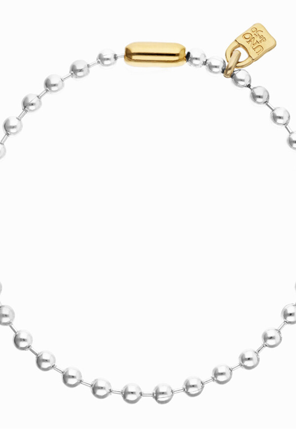 COLLAR DE BOLAS DE ALEACIÓN DE METALES BAÑADO EN PLATA DE LEY CON CIERRE Y CANDADO EN BAÑO DE ORO 18K Colgante