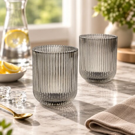 Juego De 6 Vasos Vidrio Listados 270ML - NEGRO Juego De 6 Vasos Vidrio Listados 270ML - NEGRO