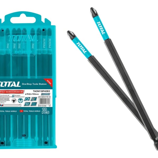 Juego Kit 10 Puntas Impacto Largas PH2 150mm Total Atornillador Juego Kit 10 Puntas Impacto Largas PH2 150mm Total Atornillador