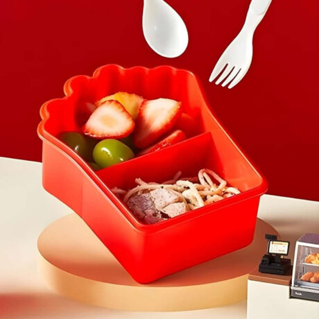 Vianda con división y cubiertos 18x13x7cm Papas Fritas Rojo
