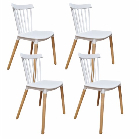 Set de 4 Sillas Windsor con Patas de Madera para Comedor y Jardín Blanco