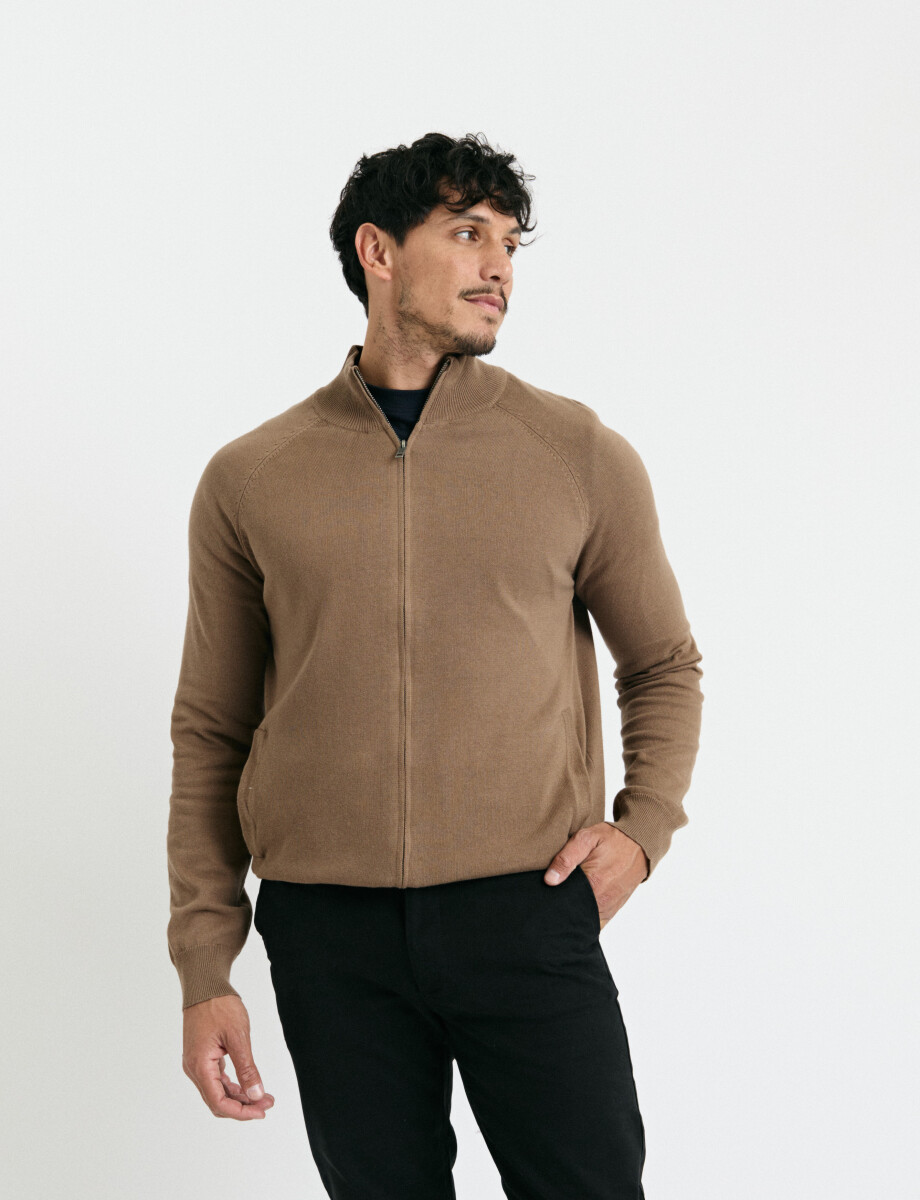470981 CARDIGAN HARRINGTON LABEL Kaki