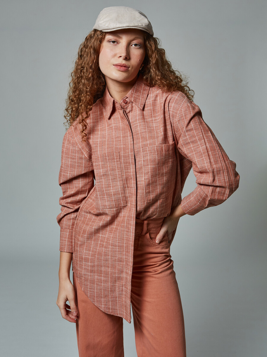 Camisa lino rayada - ladrillo 