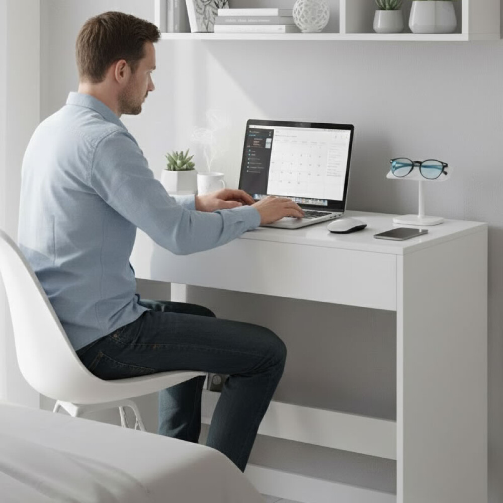 Escritorio tocador con espejo blanco vista general