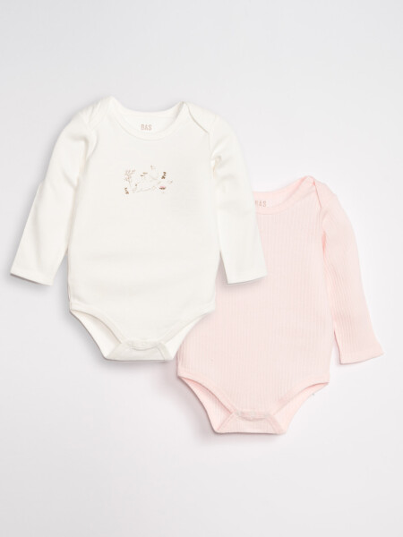 Pack x2 Body Manga Larga Estampa Conejo Blanco Y Rosa