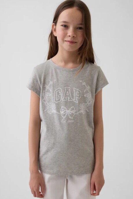Remera Gráfico Manga Corta Niña Light Heather Grey B08