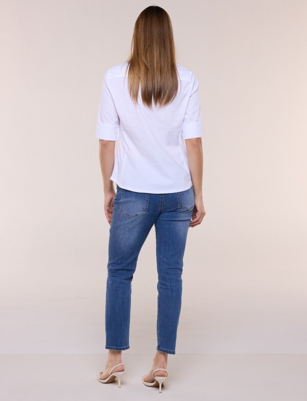 Camisa Algodon Con Laterales Elastizados BLANCO