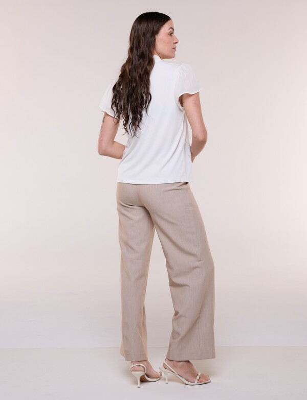 Blusa Tie Neck Con Mangas Mariposa De Gasa CRUDO