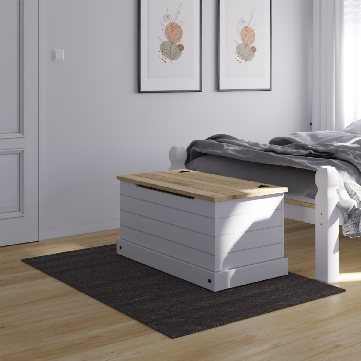 Baúl Pie De Cama Madera Maciza - Linea Mexicana Blanco 