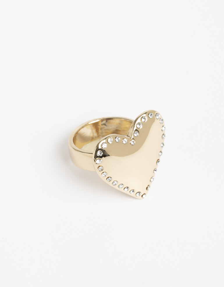 Anillos Medianos y Grandes Metal Anillo Corazón Con Strass - Dorado