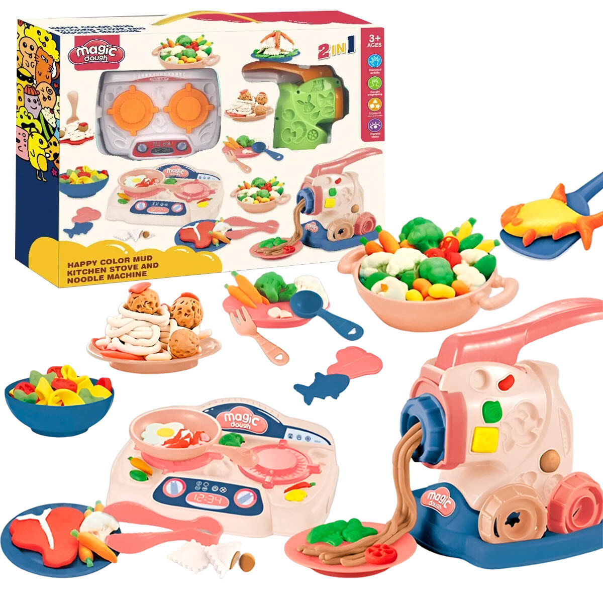 Set De Masas Play Fábrica De Pastas + Cocina 2 en1 - Jug019013 