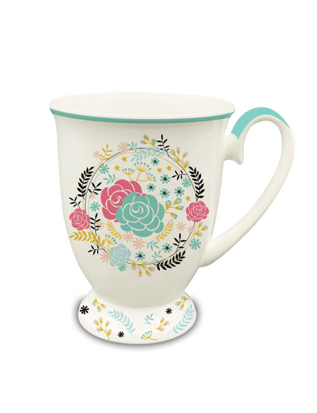 MUG CON BASE 330ML FLORES VERDE AGUA MUG CON BASE 330ML FLORES VERDE AGUA