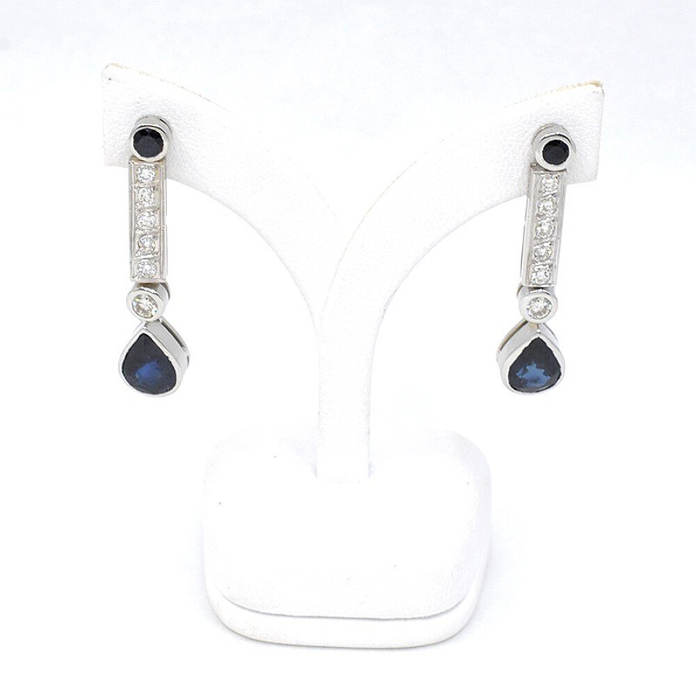 Caravanas Antiguas En Oro 18K Blanco, Brillantes Y Zafiros Caravanas Antiguas En Oro 18K Blanco, Brillantes Y Zafiros