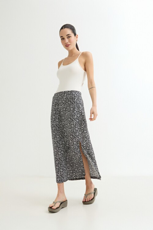 Falda midi estampada NEGRO