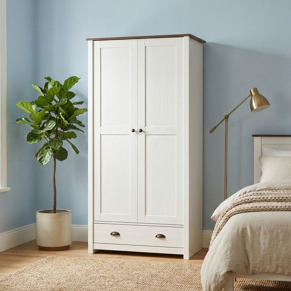 Ropero 2 puertas 1 cajón - Madera maciza - Linea Colonial Blanco