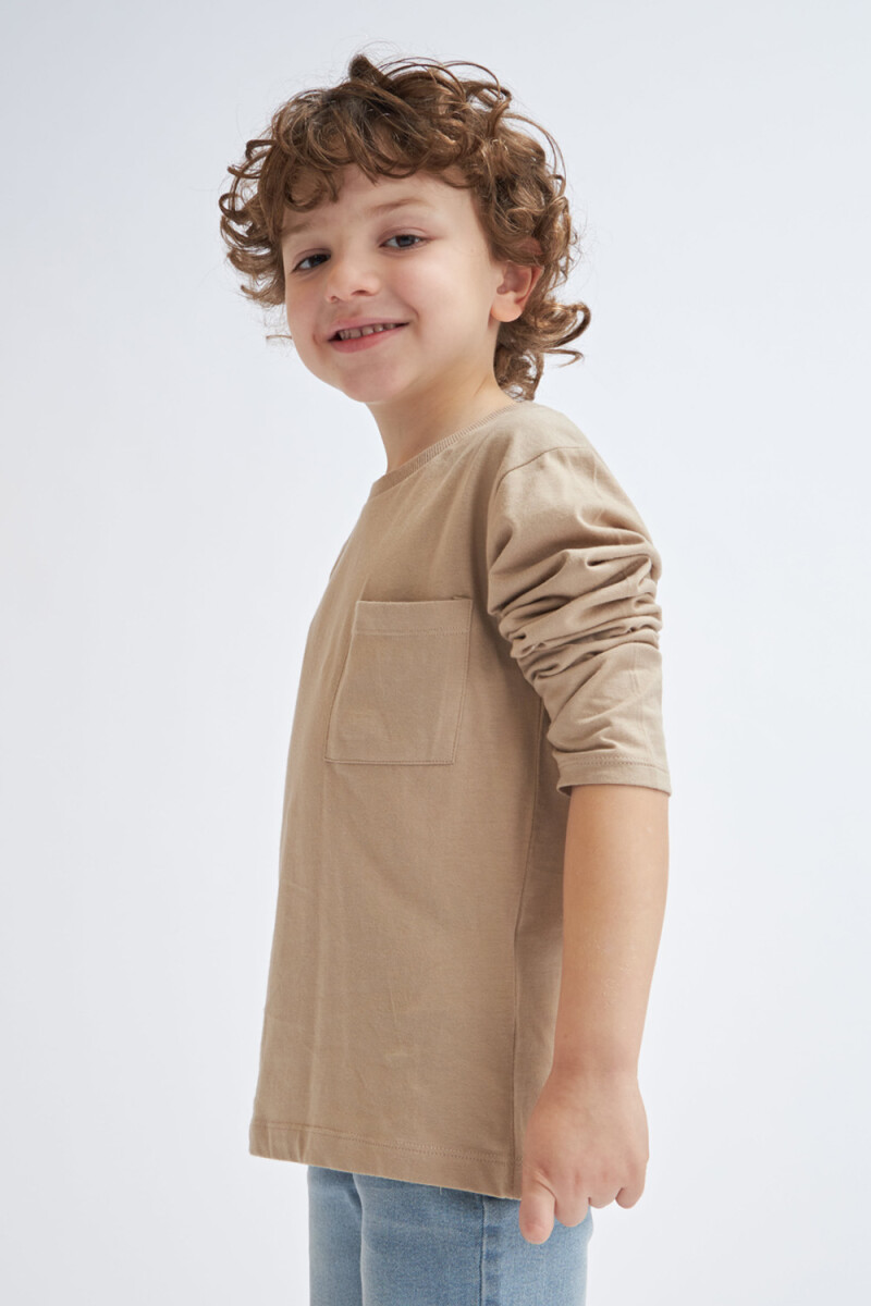 Remera manga larga bolsillo Beige