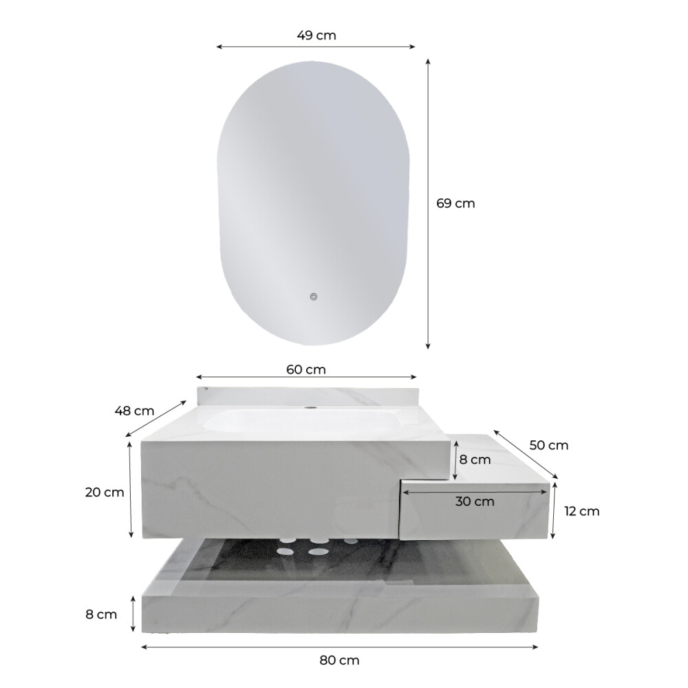 CONJUNTO DE BAÑO HABITARE MODELO SYM1026-80 / MUEBLE + BACHA + ESPEJO CON LUZ Conjunto De Baño Habitare Modelo Sym1026-80 / Mueble + Bacha + Espejo Con Luz