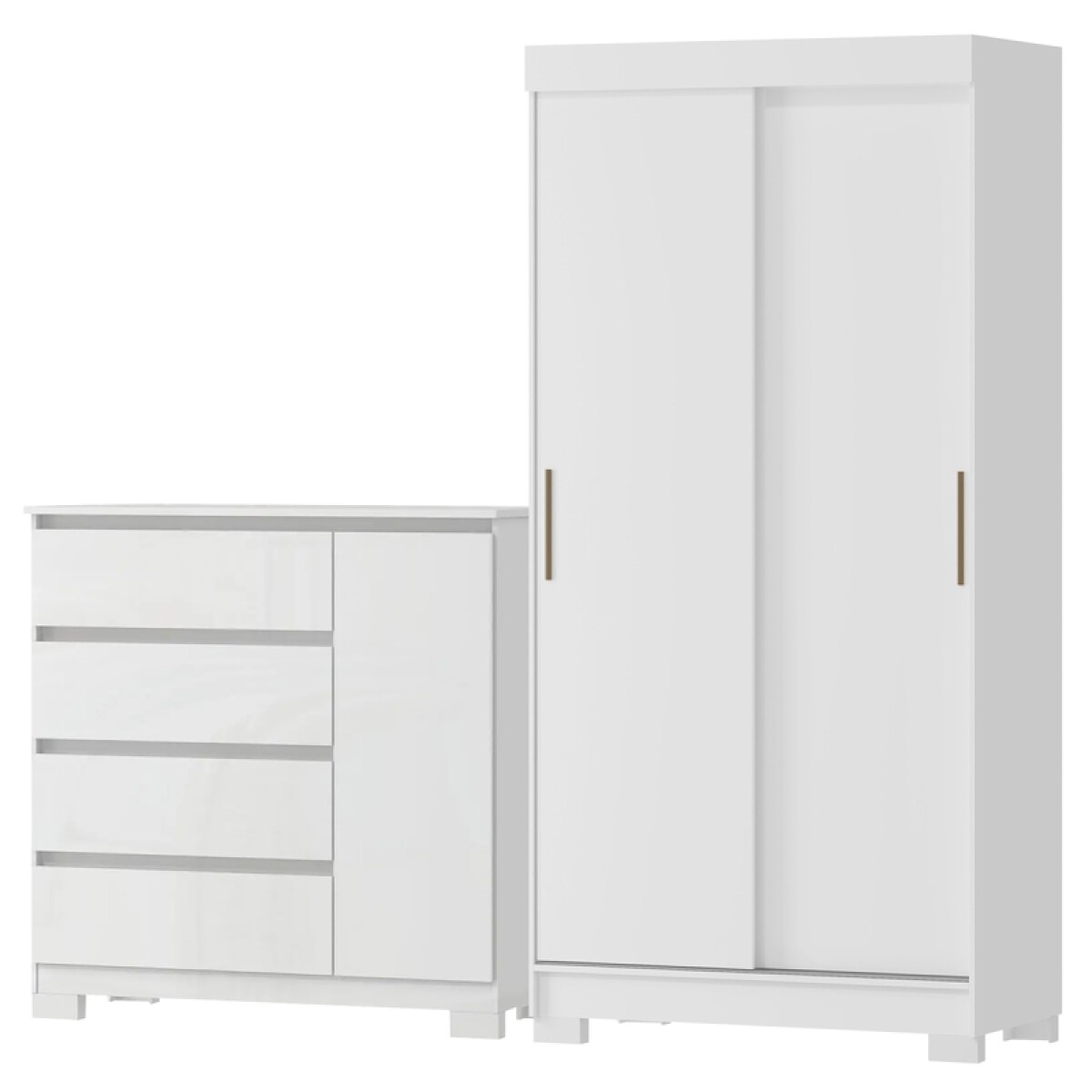 Juego de Dormitorio Ropero Antares 2 Puertas Corredizas y Comoda Vega 4 Cajones Blanco 