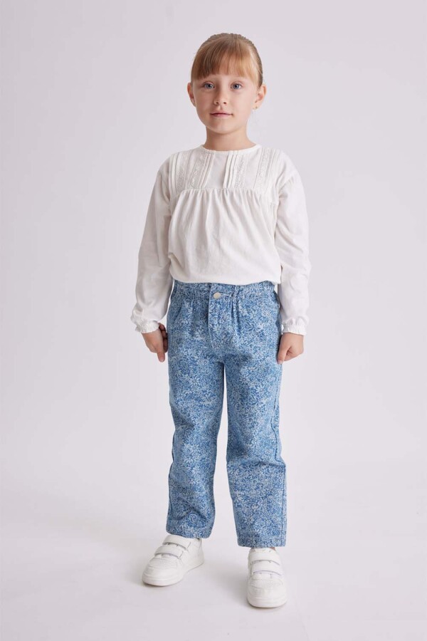 Pantalón jean paper bag Flores Azul