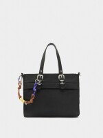 Bolso Tote De Nylon Con Colgante negro