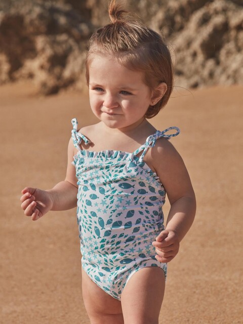 Bañador De Estampado Ramas Floral Blanco