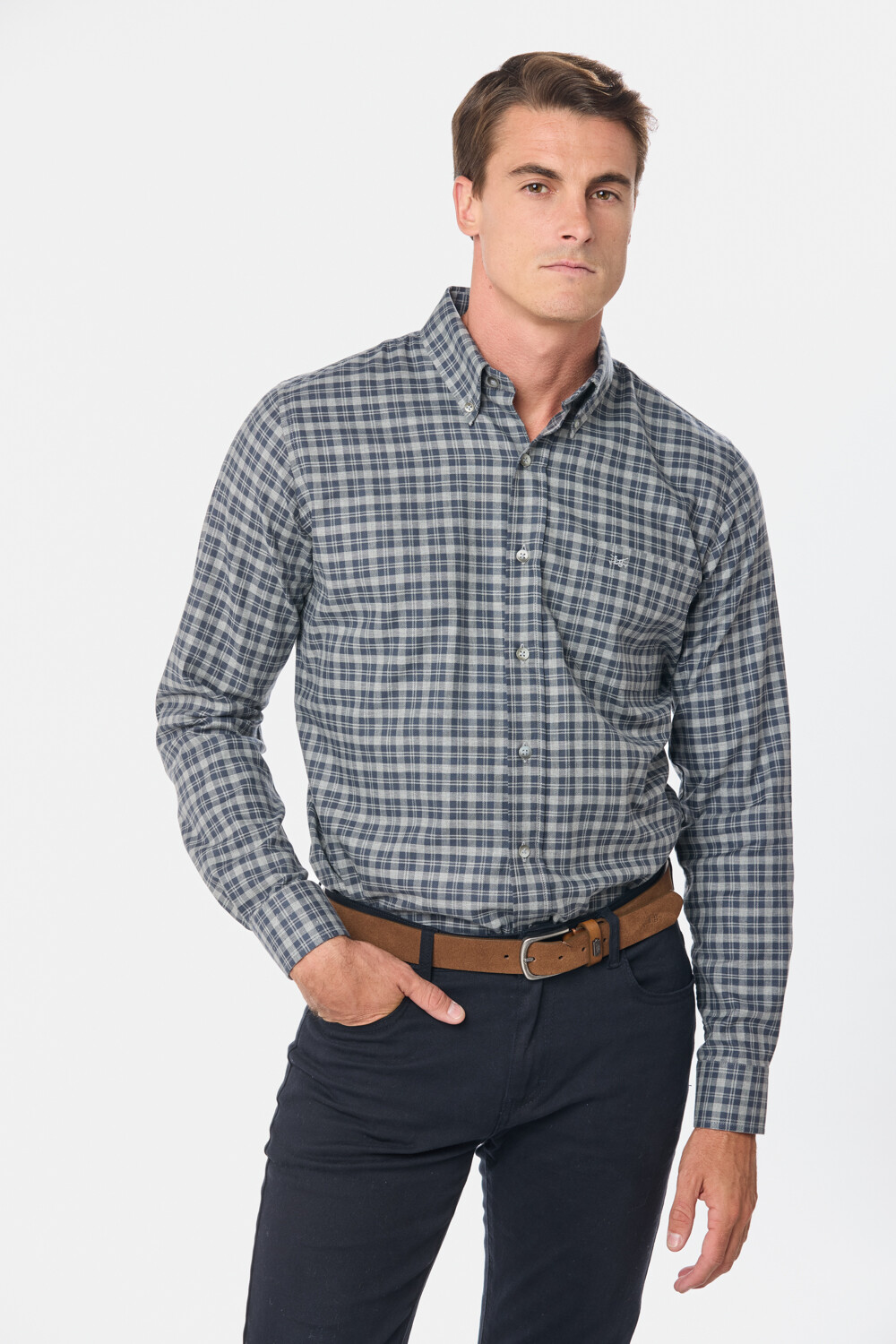 CAMISA SPORTS A CUADROS Gris