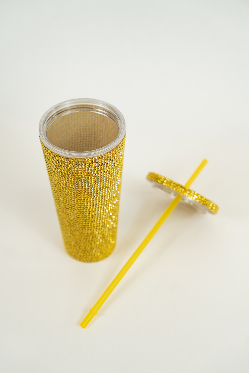 Vaso Con Tapa + Sorbito Strass Dorado