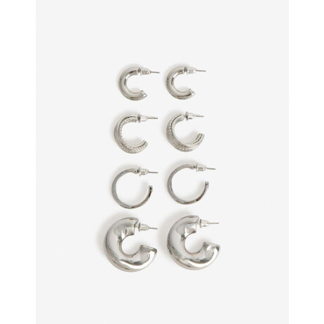Aros Argolla Set Metal Plateado Rodio