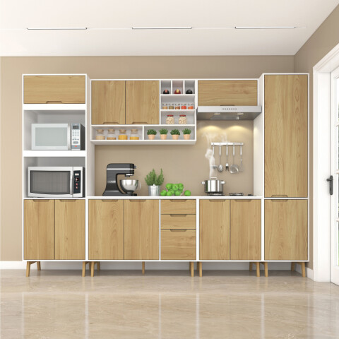 Mueble Alacena Multiusos de Cocina Bajo Mesada con Módulos para Microondas en MDP - Madera - Línea Melilla - Blanco Mueble Alacena Multiusos de Cocina Bajo Mesada con Módulos para Microondas en MDP - Madera - Línea Melilla - Blanco