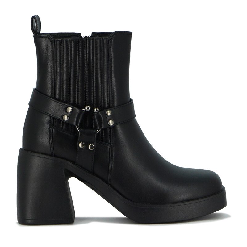 Darkness Bota Dama Caña Media Taco Cuadrado C/ Hebilla Y Elastico Negro