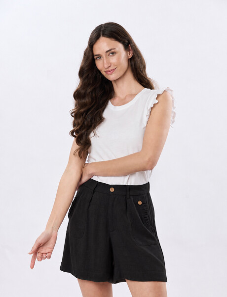 SHORT DE LINO CON VOLADO Negro