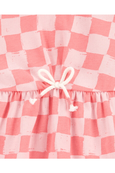 Vestido de algodón, con lazo, diseño a cuadros Sin color