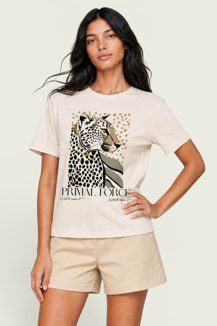 Remera dama Hering manga corta Beige