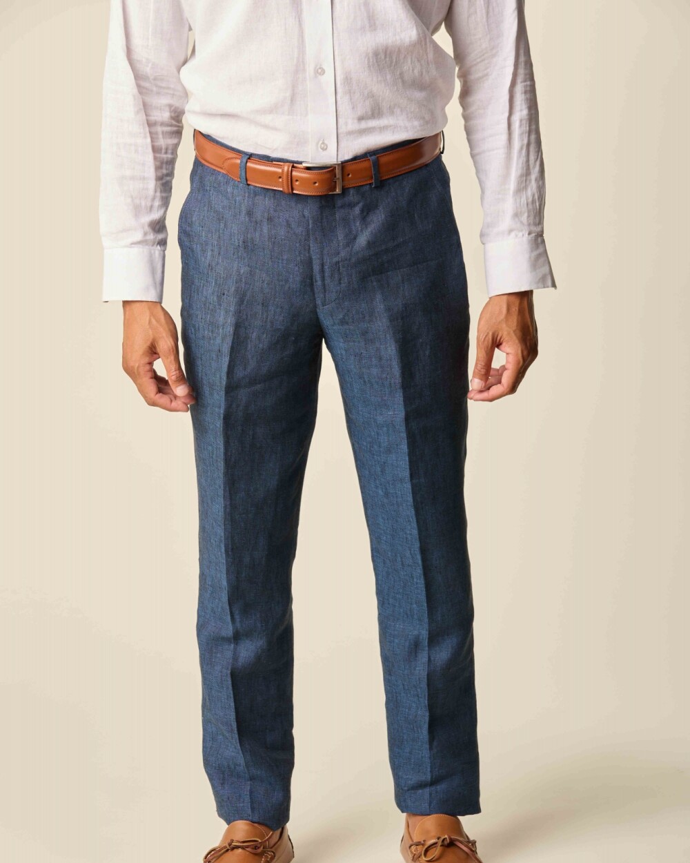 Pantalón Lino Corte Clásico Azul