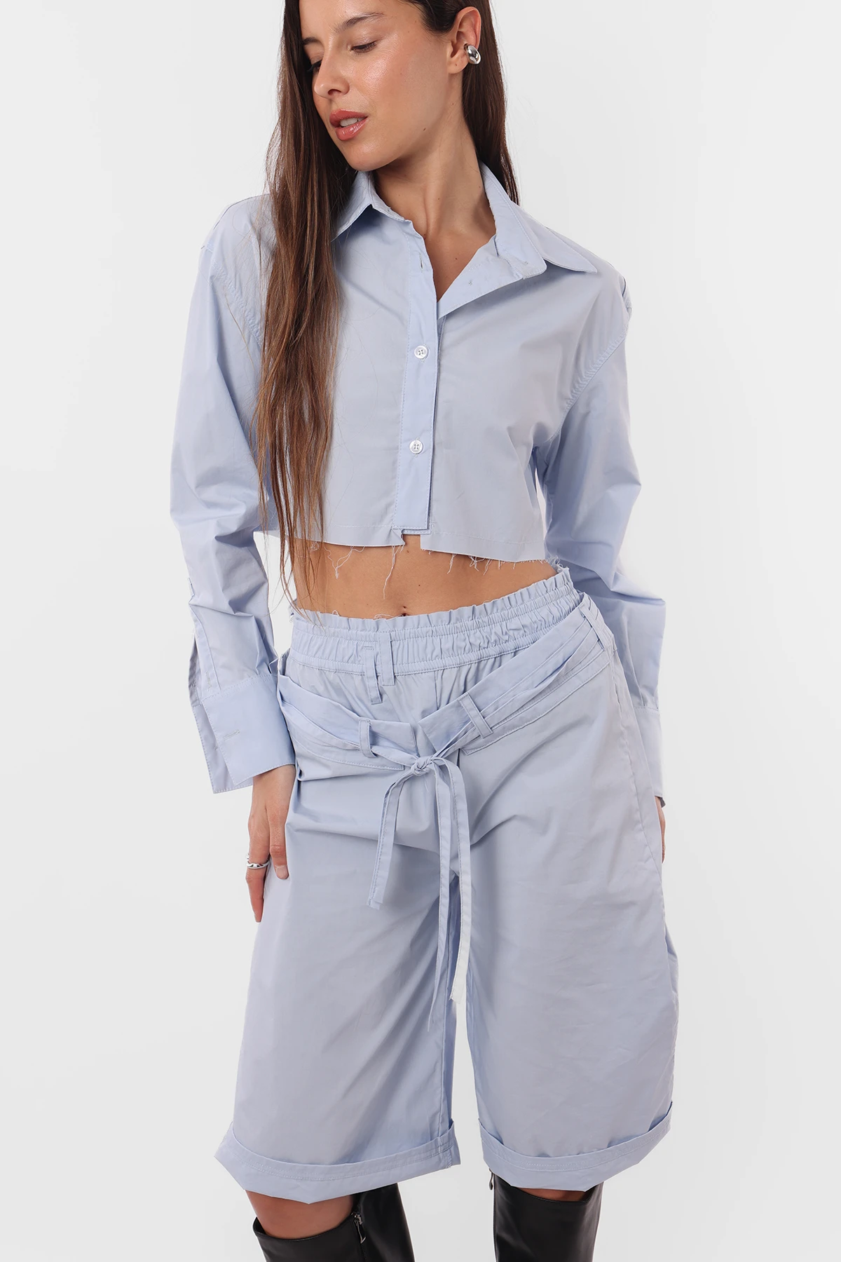 Camisa Crop Mega Celeste