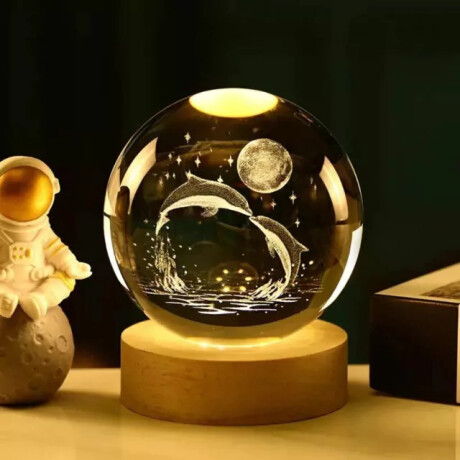 Lampara Veladora Bola de Cristal con Luz LED base de Madera Gris