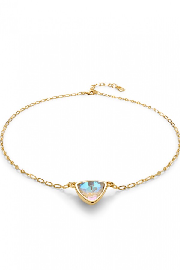 COLGANTE DE ALEACION DE METALES BAÑADO EN ORO 18K DE ESLABONES CON TRIANGULO CON CRISTAL MULTICOLOR Colgante