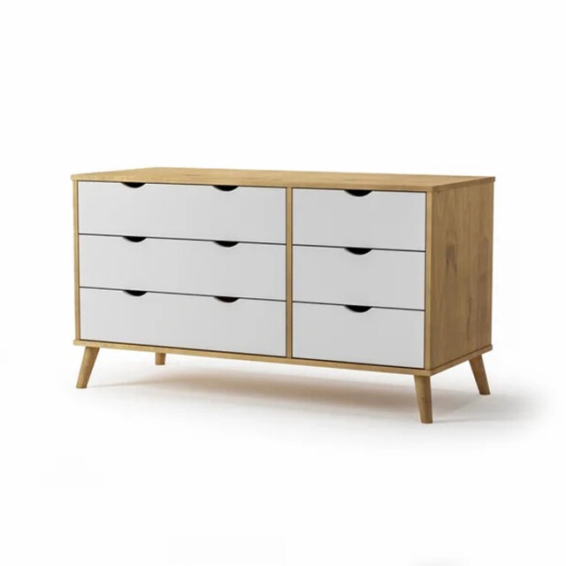 Cómoda Cajonera en madera maciza, con patas - 6 cajones BLANCO