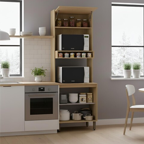 Mueble Cocina Alacena Torre Microondas Horno 70cm Gloria Premium - Castaño / Off White Mueble Cocina Alacena Torre Microondas Horno 70cm Gloria Premium - Castaño / Off White