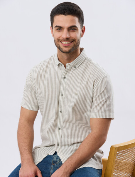 CAMISA RAYADA DE LINO Verde