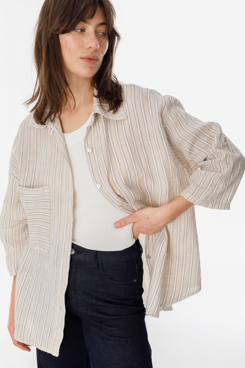 Camisa Ulises - Beige - Raya Blanco 