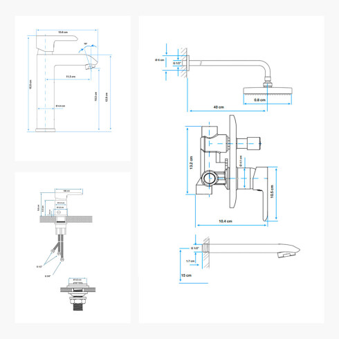Juego Completo De Griferia Para Baño, Incluye Lavatorio Bajo Apertura En Frio, Bidet Y Ducha De Embutir, Negro Mate, Linea Alass GAMAS DE NEGRO