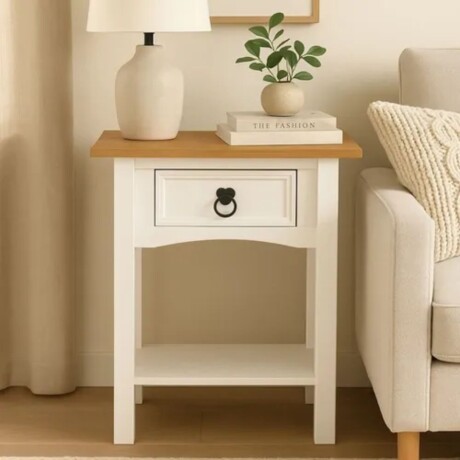 Promo 2 Mesa de Luz 1 Cajón Línea Naturale BLANCO