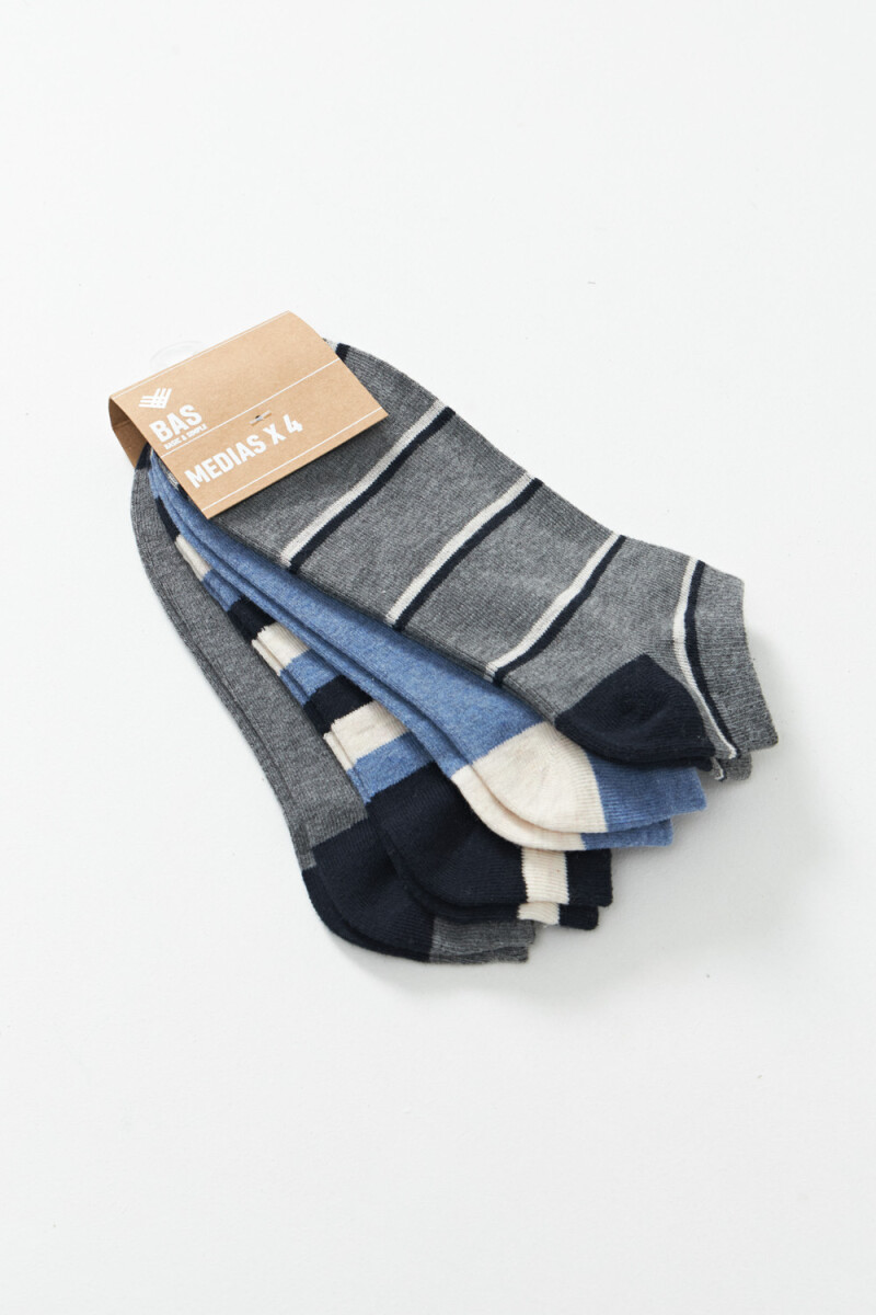 Pack X4 Medias Soquete Estampado Azul
