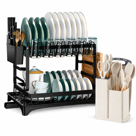 Set Utensilios Cocina 19Pz + Escurridor 2Niv Acero Inox Beige