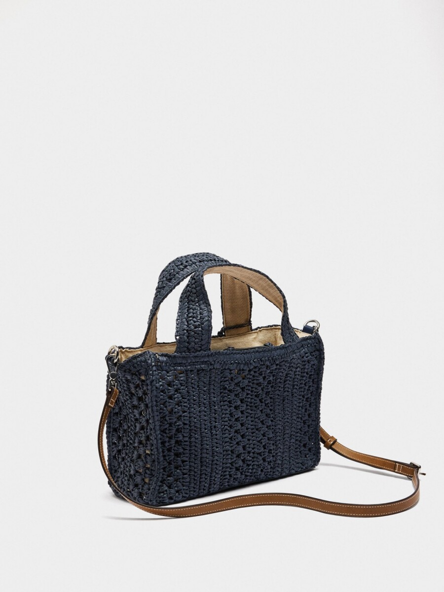 Bolso Tote Efecto Rafia Con Bandolera azul-marino