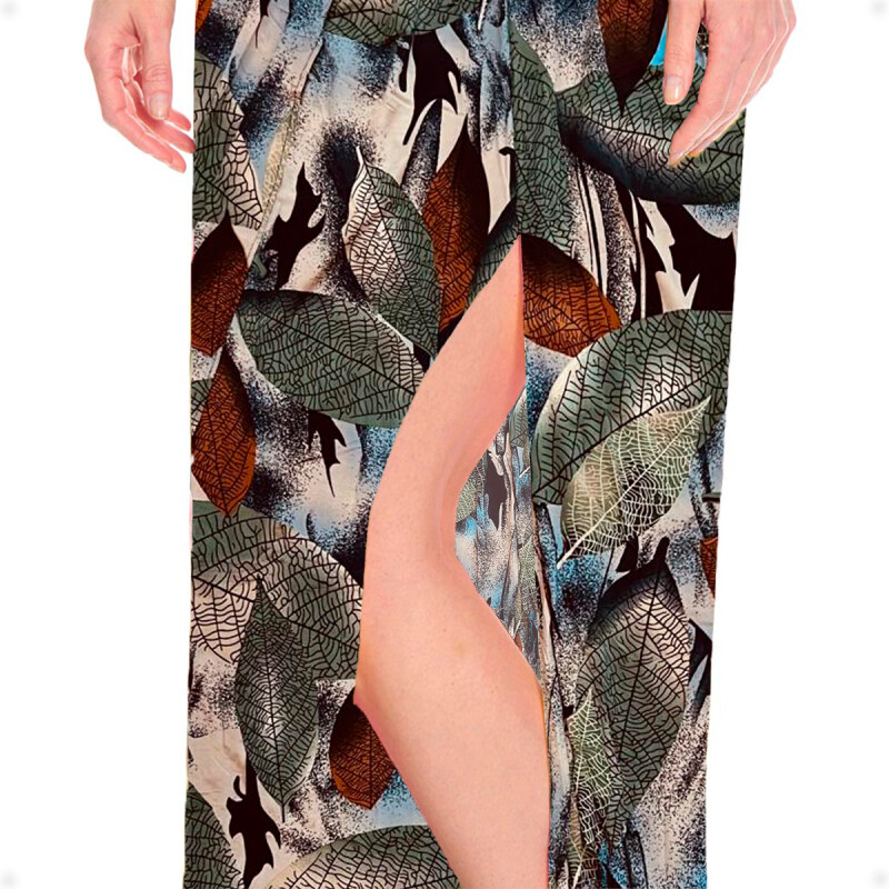 Pantalón Palazzo Elastizado Estampado con Abertura M4